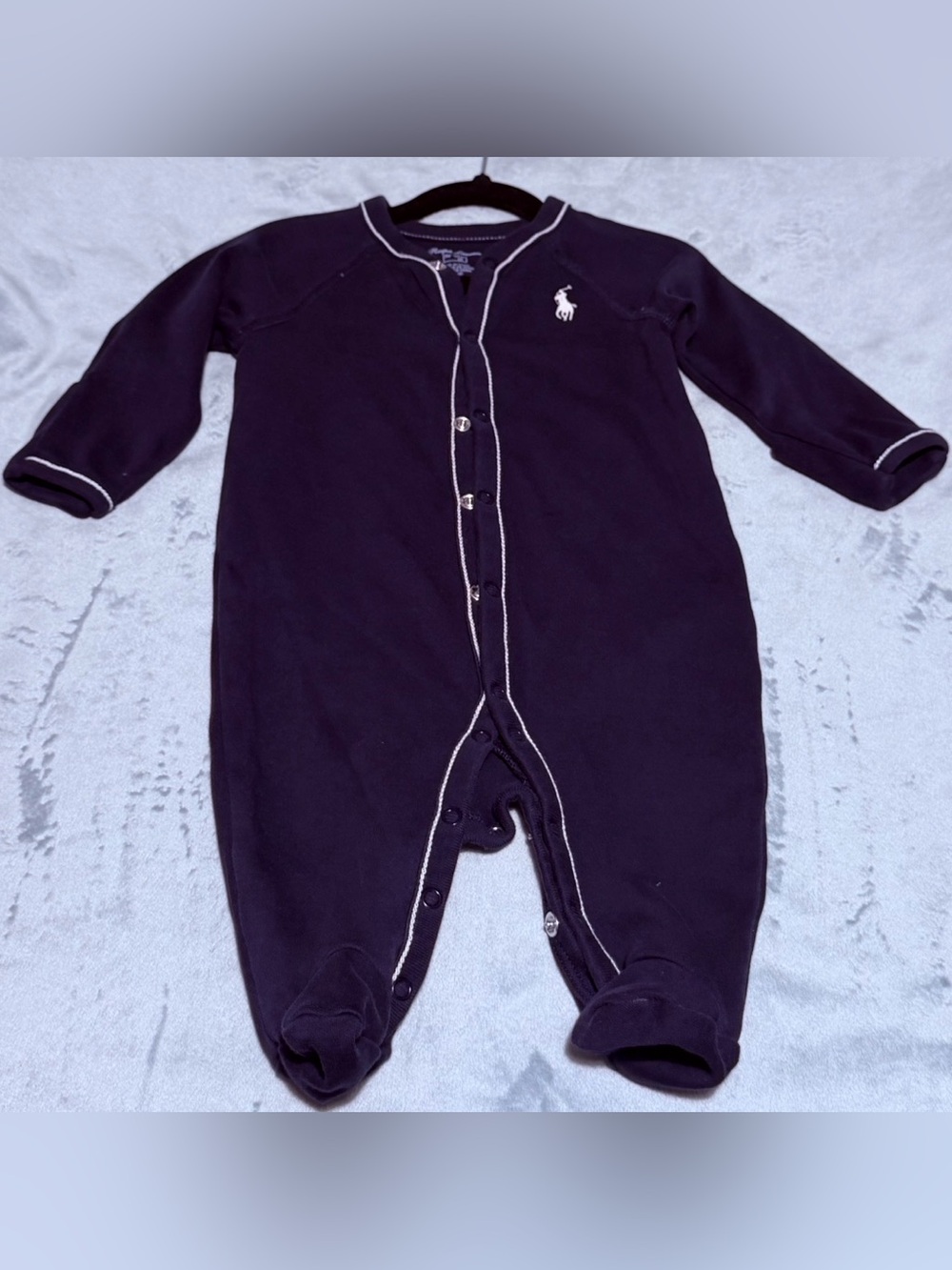 Authentic Ralph Lauren Navy Footed Baby One-Piece with Contrast Trim